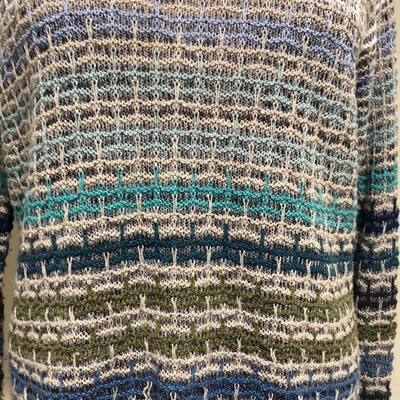 Nic + Zoe Sweater Size Large Gray Tan Blue Striped Linen Blend Pullover - Picture 3 of 10